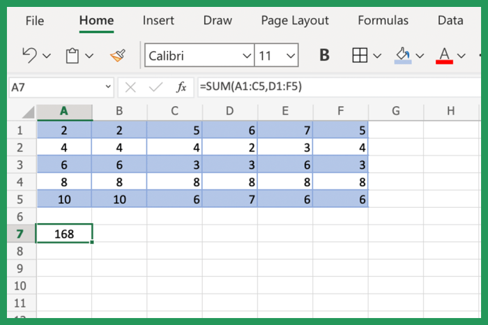 Excel sum function using