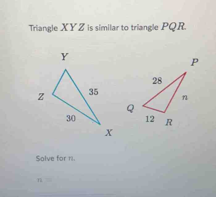 Triangle xyz is similar to triangle pqr.