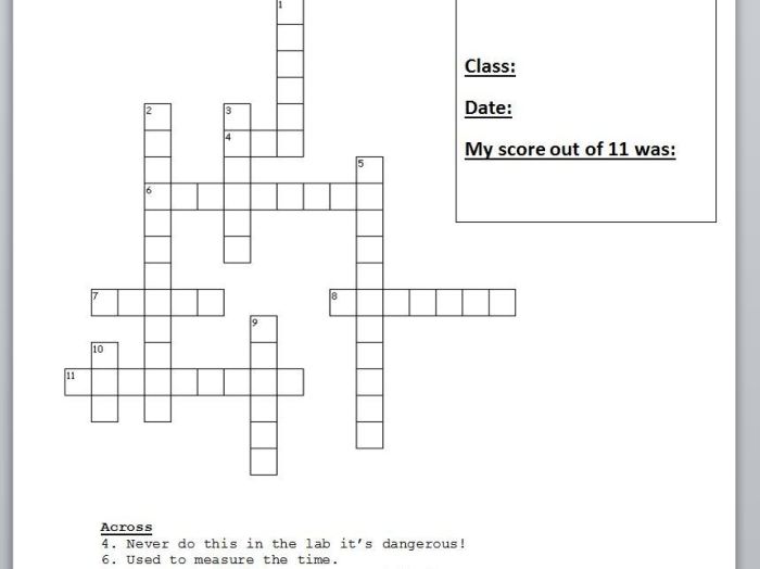 Lab safety crossword puzzle answers