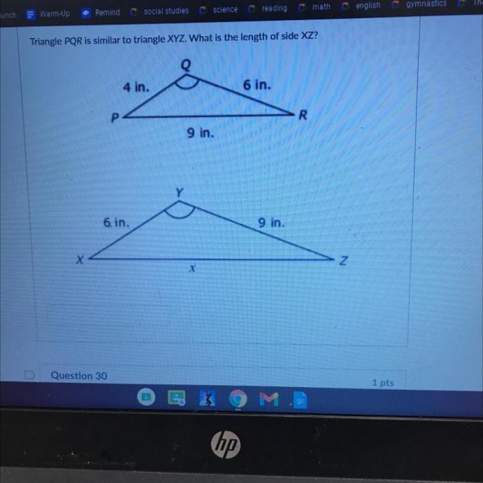 Triangle xyz similar triangles must which