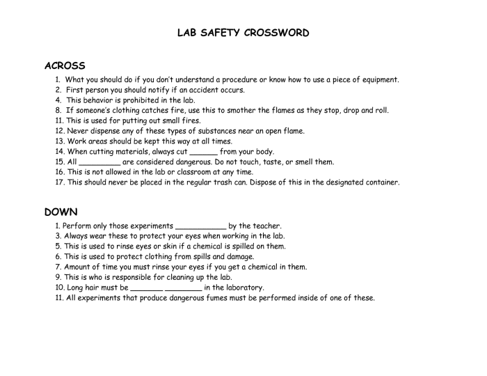 Crossword safety puzzle lab kids science choose board