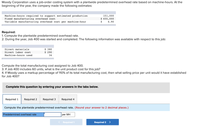 Moody corporation uses a job-order costing system