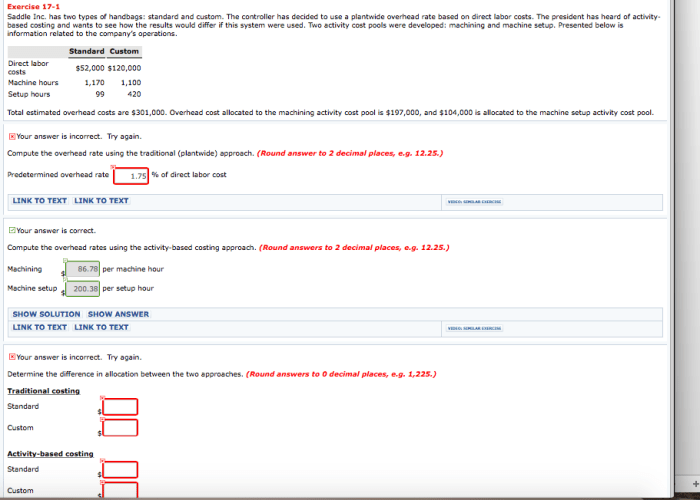 Has two saddle types inc handbags solved standard custom overhead cost machine setup rate plantwide answer activity decided controller use